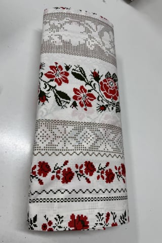 Metraje - Metraj Bumbac Ranforce - Model traditional Gris si Rosu