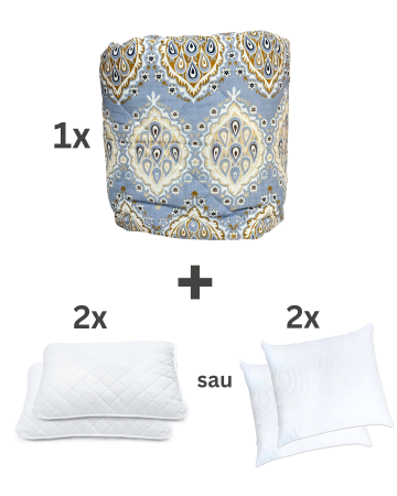 Reduceri - OFERTA! Pilotă antialergică vară + 2 perne cu melană | Dos bumbac | Model Păun