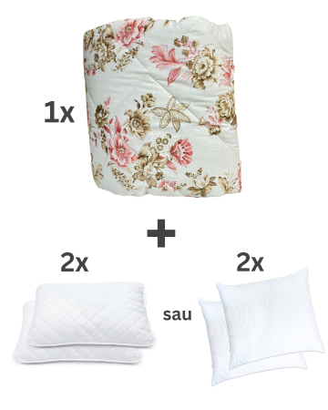 Reduceri - OFERTA! Pilotă antialergică vară + 2 perne cu melană | Dos bumbac | Buchet Roz