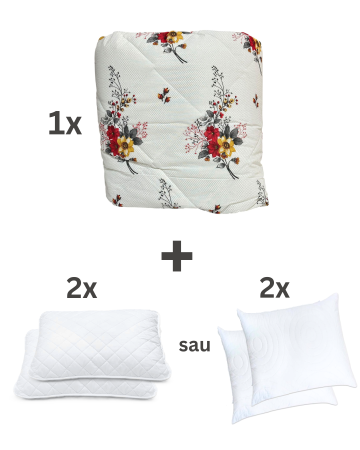 Reduceri - OFERTA! Pilotă antialergică vară + 2 perne cu melană | Dos bumbac | Buchet Anemone Rosii