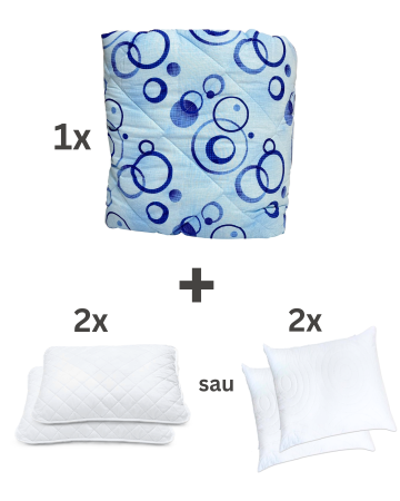 Reduceri - OFERTA! Pilotă antialergică vară + 2 perne cu melană | Dos bumbac | Cercuri albastre