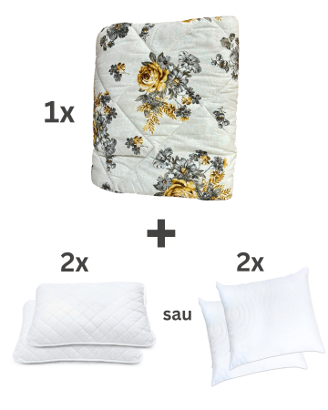 Reduceri - OFERTA! Pilotă antialergică vară + 2 perne cu melană | Dos bumbac | Buchet Gri