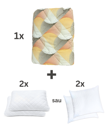 Reduceri - OFERTA! Pilotă antialergică vară + 2 perne cu melană | Dos bumbac | Geometric Portocaliu-Gri