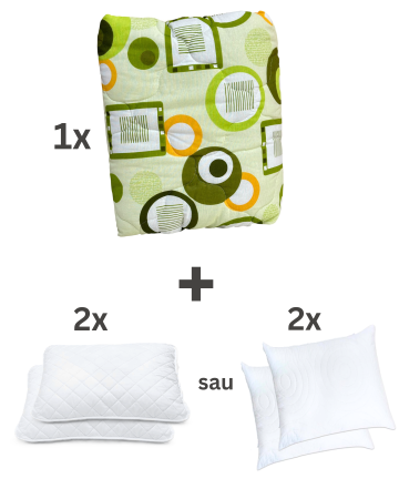 Pilote antialergice pentru vară - OFERTA! Pilotă antialergică vară + 2 perne cu melană | Dos bumbac | Geometric Verde