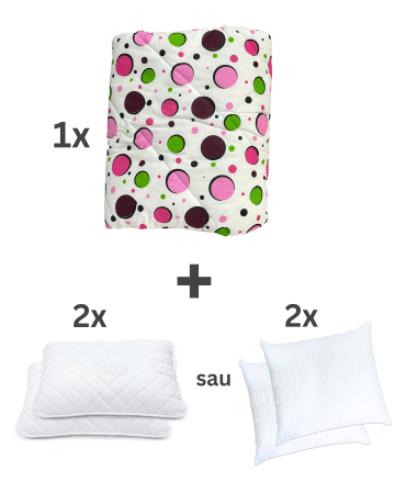 Reduceri - OFERTA! Pilotă antialergică vară + 2 perne cu melană | Dos bumbac | Buline colorate