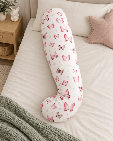 Perne - Pernă de corp pentru copii în formă de J, cu lână Merinos, 79 cm