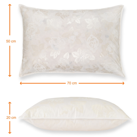 Perne cu Puf și Pană de Gâscă, 50*70, Alb cu trandafiri Argintii [1]