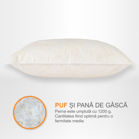 Perne cu Puf și Pană de Gâscă, 50*70, Alb cu trandafiri Argintii [2]