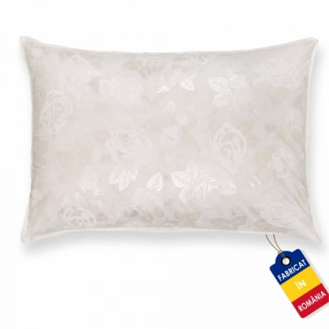 Produse pentru Casă - Perne cu Puf și Pană de Gâscă, 50*70, Alb cu trandafiri Argintii