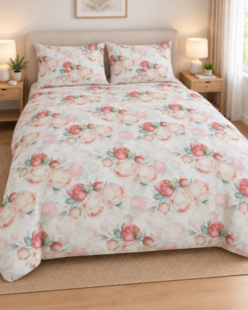 Lenjerii de pat - Lenjerie de pat personalizată Buchet Bujori roz din bumbac ranforce 100%