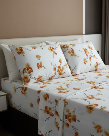 Piese de lenjerie / Lenjerie personalizată - Piese lenjerie de pat| bumbac ranforce 100%| Crenguțe cu flori portocalii
