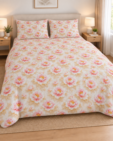Lenjerii de pat - Lenjerie de pat personalizată Bujori roz din bumbac ranforce 100%