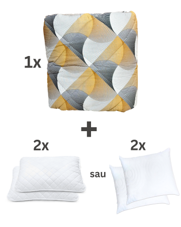 Pilote antialergice pentru vară - OFERTA! Pilotă antialergică vară + 2 perne cu melană | Dos bumbac | Geometric Galben-Maro