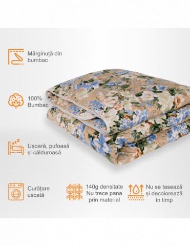 Pilotă cu  Puf și Pană de Gâscă, Flori Crem [1]