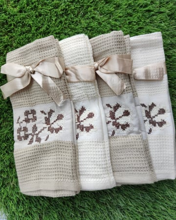 Prosoape bucătărie - Prosop de bucătărie din bumbac, cu broderie tradițională, 45×70 cm, culori neutre