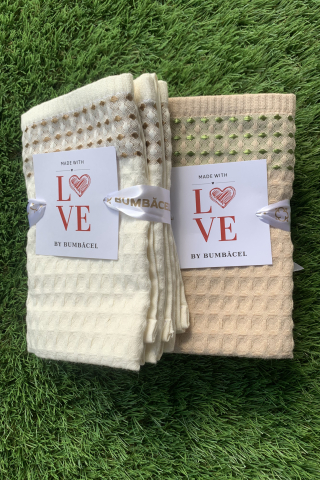 Prosoape bucătărie - Prosop de bucătărie brodat- Crem, 33×55 cm