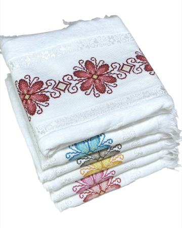 Prosoape - Prosop față brodat 50x90 cm|bumbac 100%| frotir absorbant| Floare Traditionala