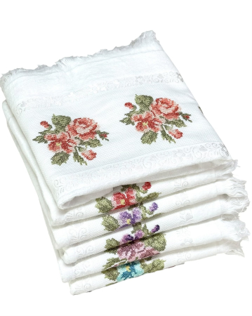 Prosoape pentru baie - Prosop față brodat 50x90 cm cu franjuri|bumbac 100%| frotir absorbant| Trandafiri