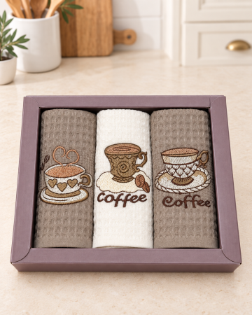 Prosoape bucătărie - Set 6 prosoape bucătărie brodate cu coffee