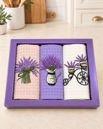 Prosoape bucătărie - Set 6 prosoape bucătărie brodate cu lavanda