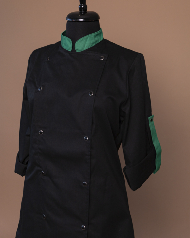 Uniforme HoReCa - Tunică de bucătar cu mâneci reglabile pentru femei, Negru