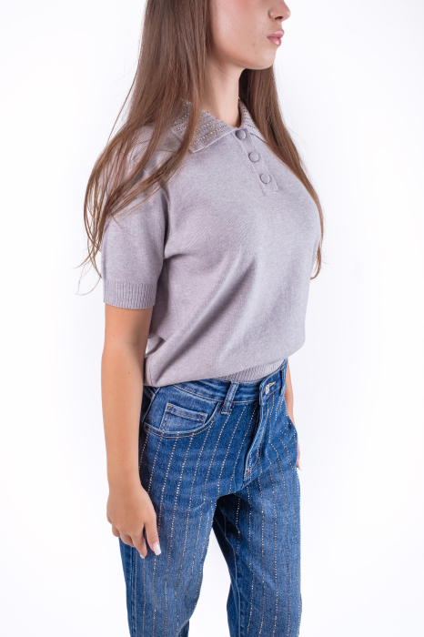 Blugi dama cu talie inalta si pietre aplicate [4]