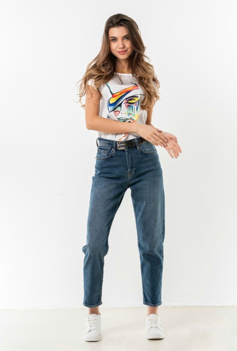 Blugi dama casual din denim albastru-croiala lejera ,talie medie [2]