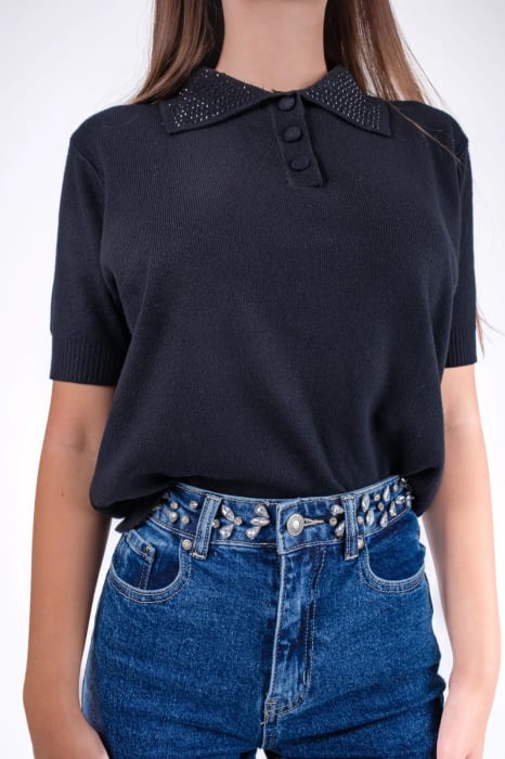 Blugi eleganti cu strasuri si talie inalta [6]