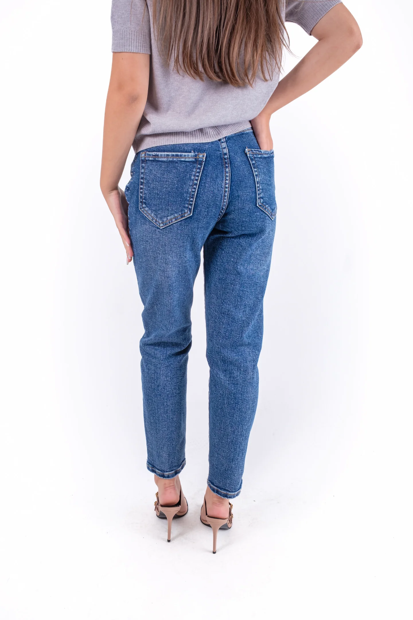 Blugi regular din denim cu pietre decorative [6]