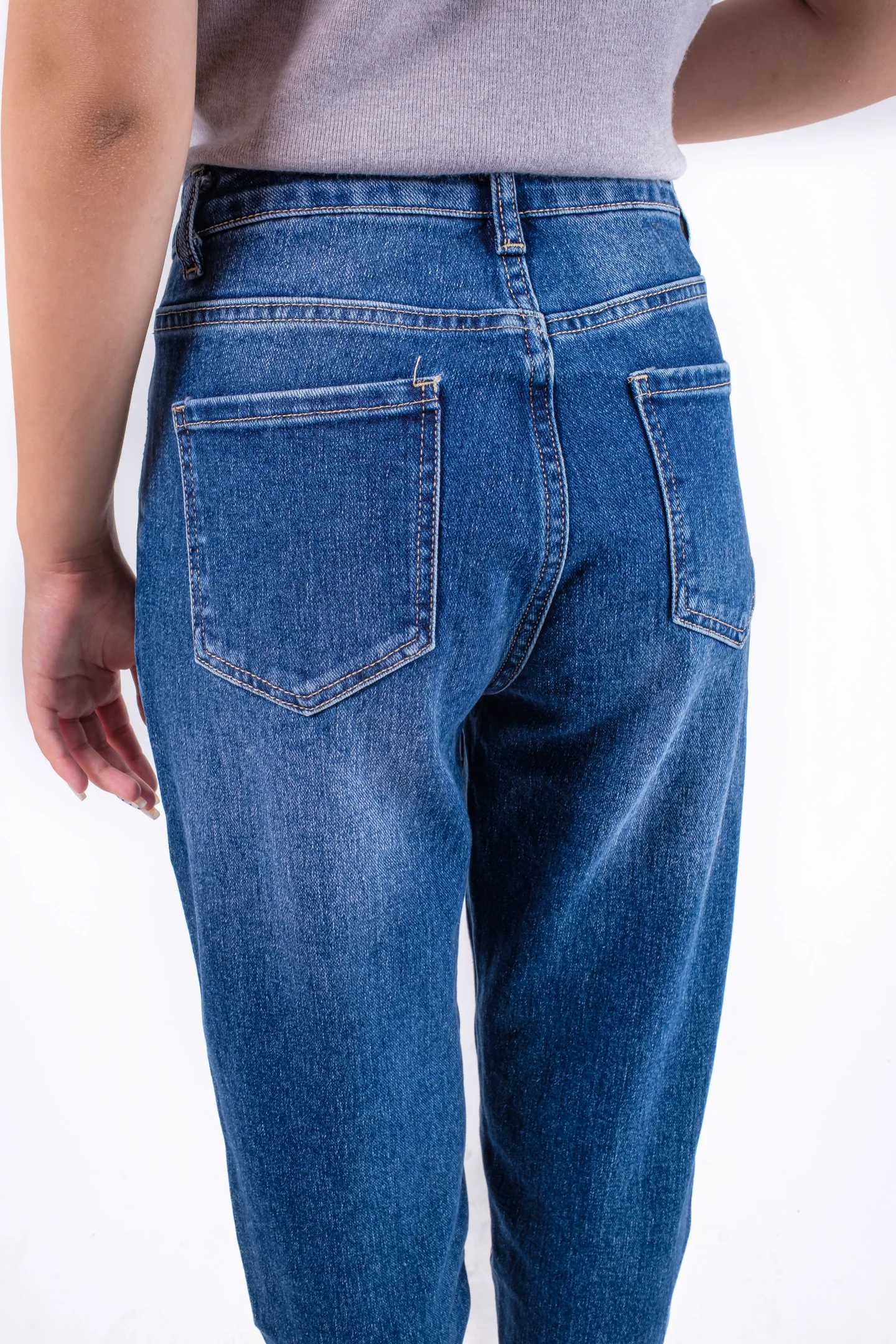 Blugi slim din denim cu pietre decorative – ANAIL FASHION [7]