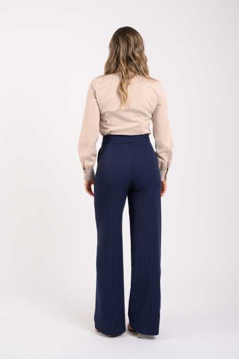 Costum dama cu dungi fine -sacou elegant si pantaloni largi [3]