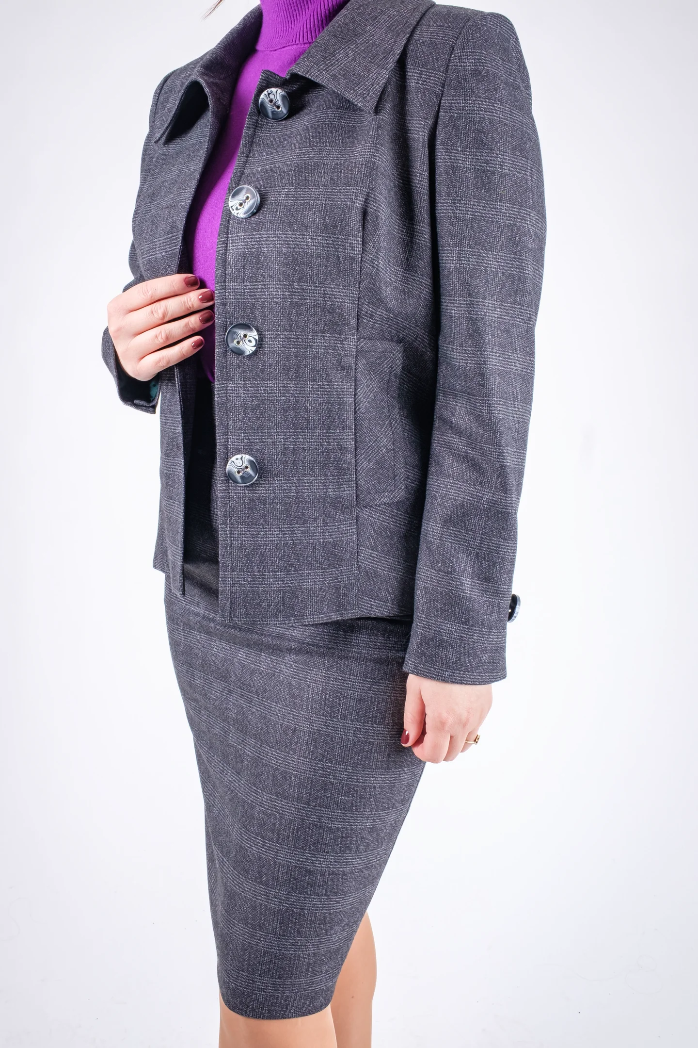 Costum dama gri  din stofa fina si fusta creion [4]