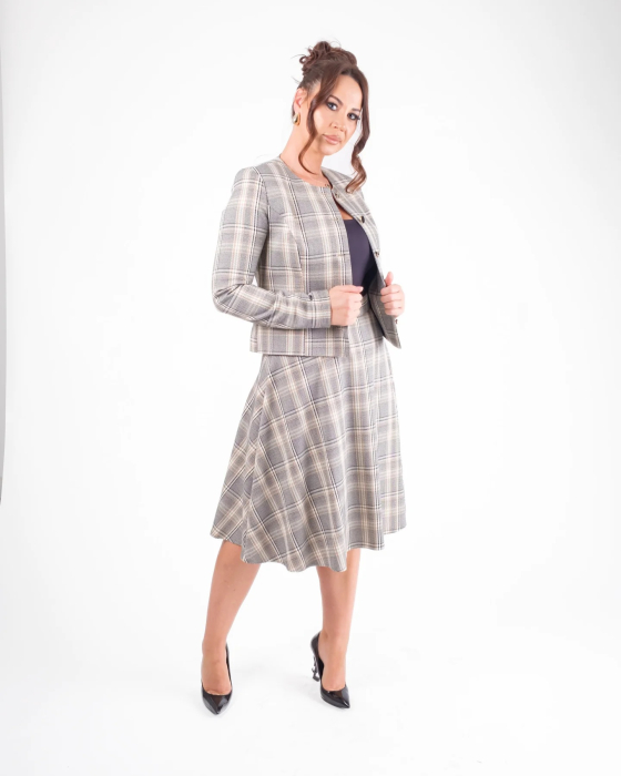 Costum elegant dama in carouri sacou si fusta clos – ANAIL Fashion [3]