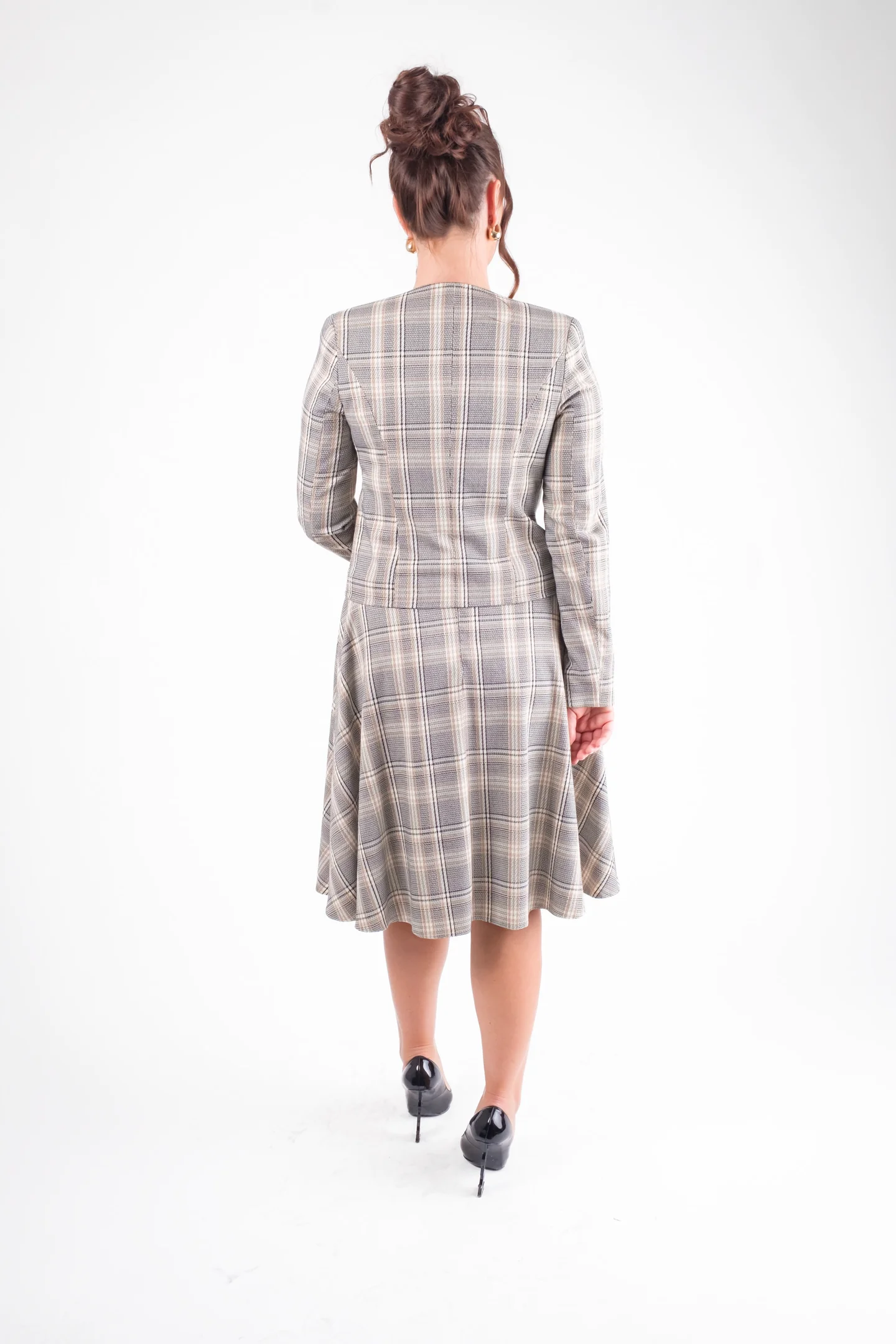 Costum elegant dama in carouri sacou si fusta clos – ANAIL Fashion [6]