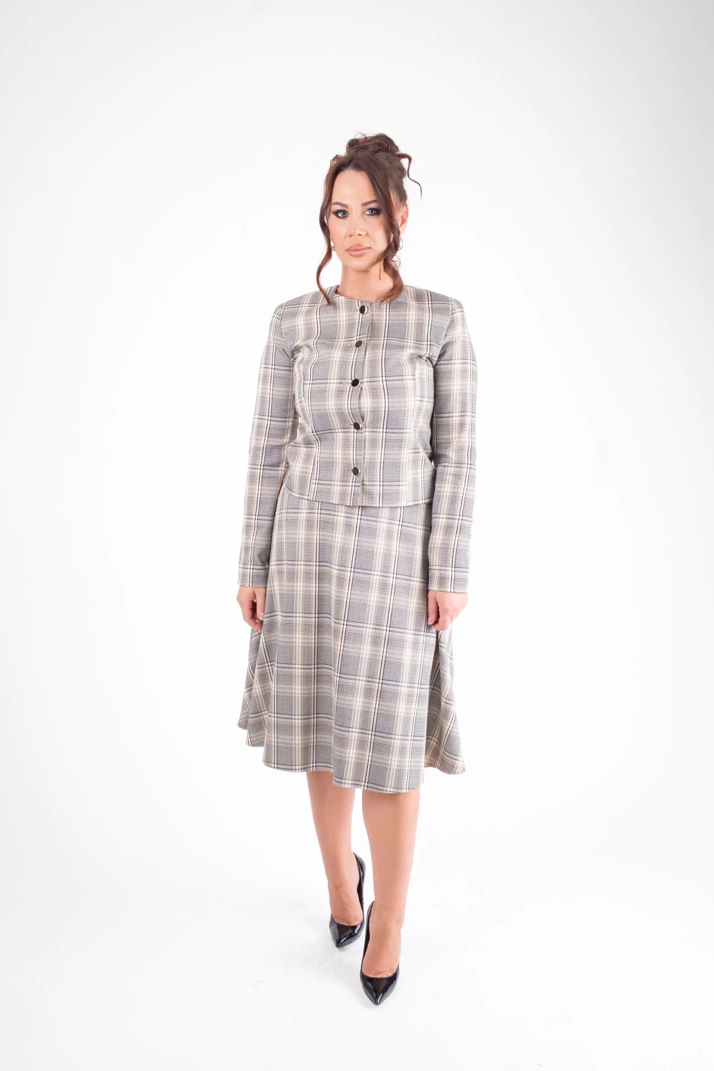 Costum elegant dama in carouri sacou si fusta clos – ANAIL Fashion [1]