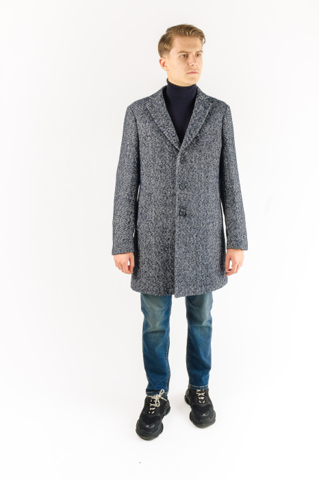 Palton bărbătesc elegant din stofă bleumarin și negru [3]