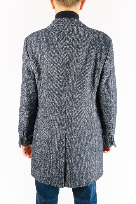 Palton bărbătesc elegant din stofă bleumarin și negru [5]