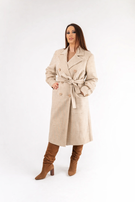 Palton dama bej cu cordon – croi drept elegant [3]