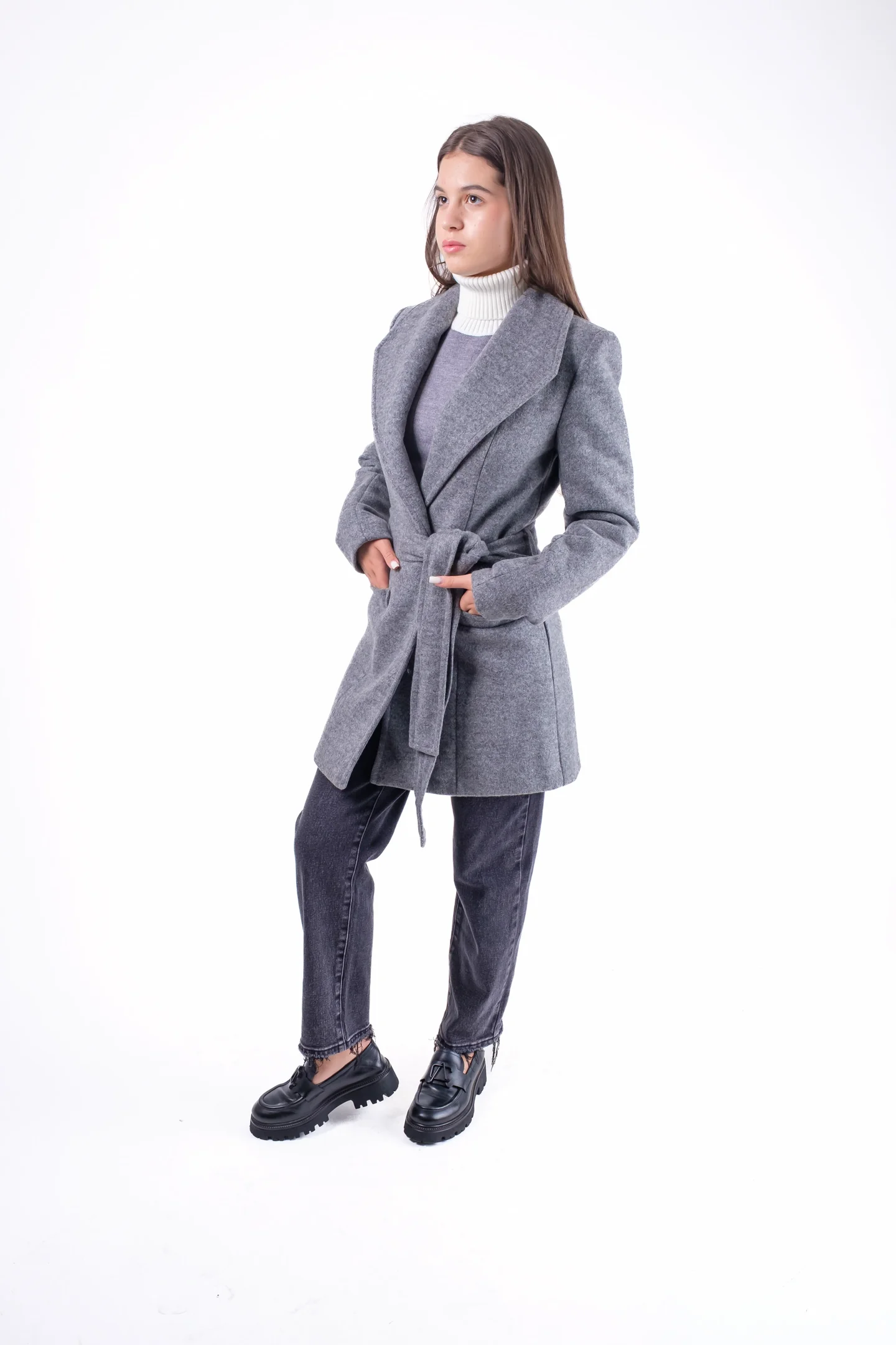 Palton dama elegant cu cordon-model calduros, stil office-casual [2]