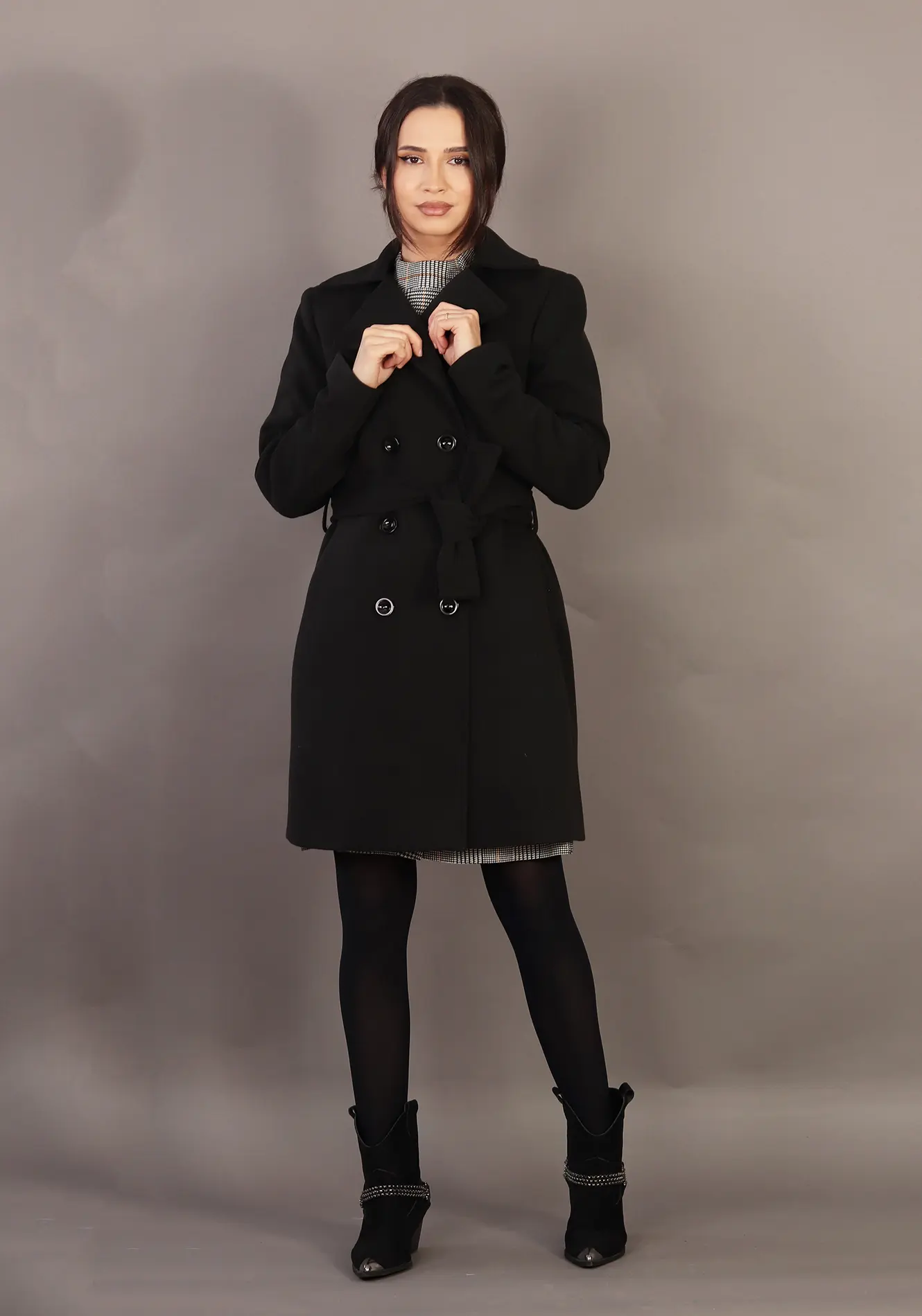 Palton damă elegant negru cu cordon | ANAIL Fashion [1]