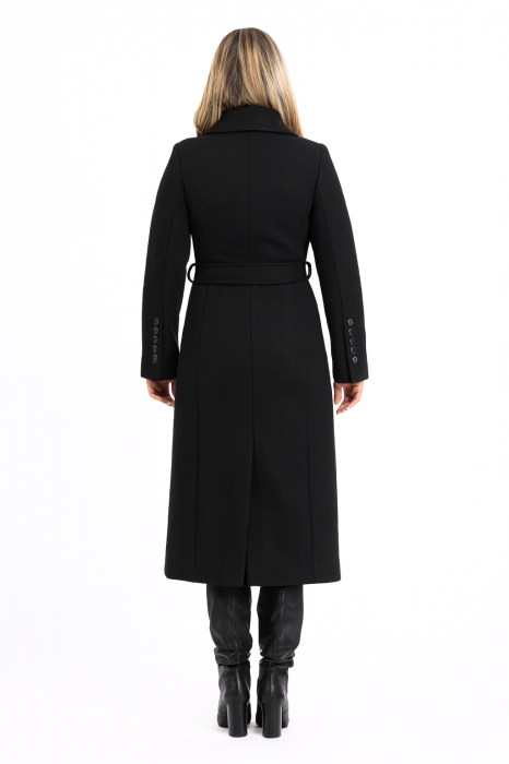 Palton lung negru dama cu cordon si croiala cambrata [3]