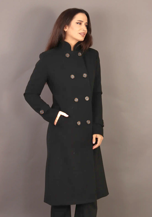 Palton negru elegant,usor cambrat cu nasturi decorativi [3]