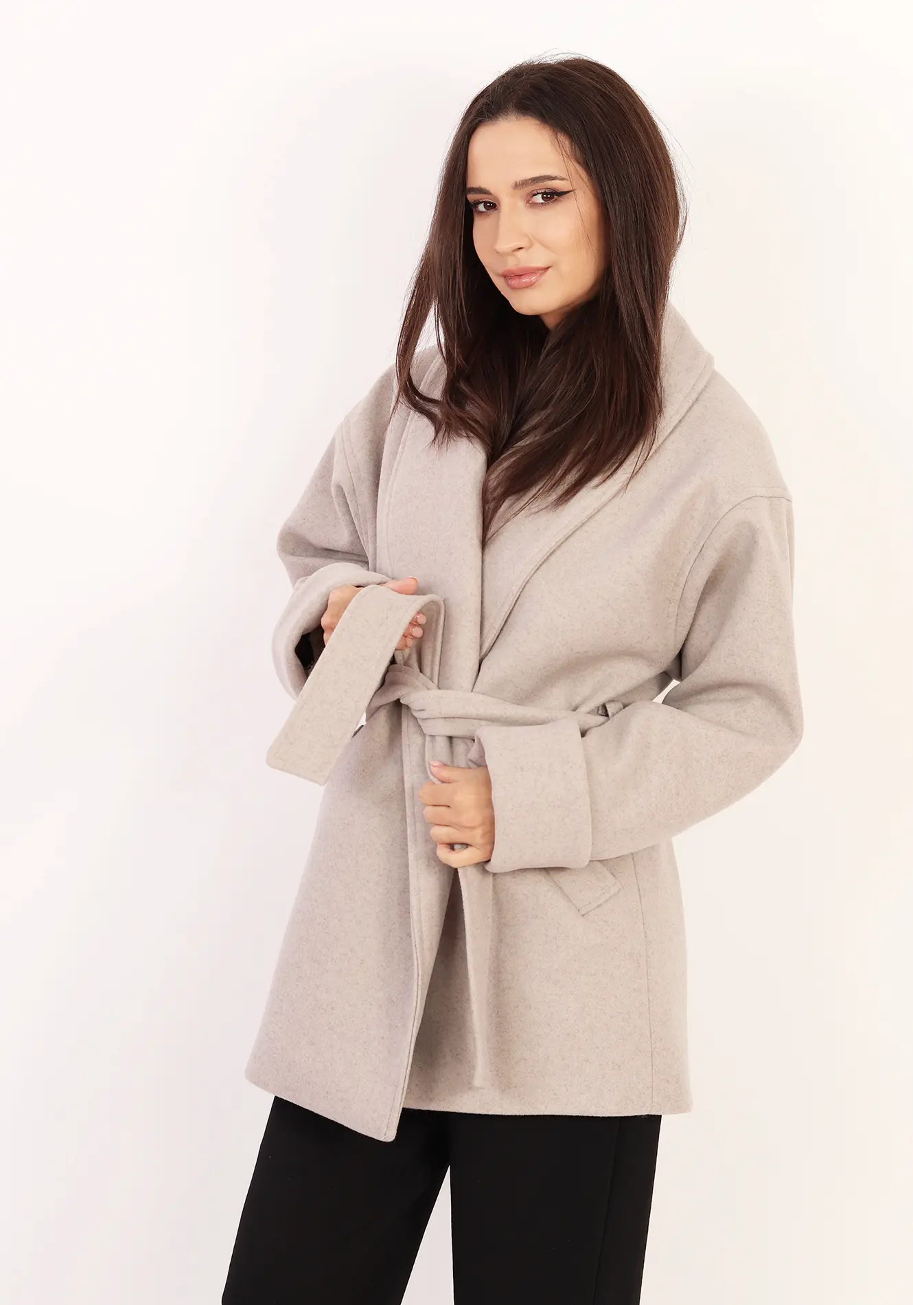 Palton scurt din stofa cu cordon [2]