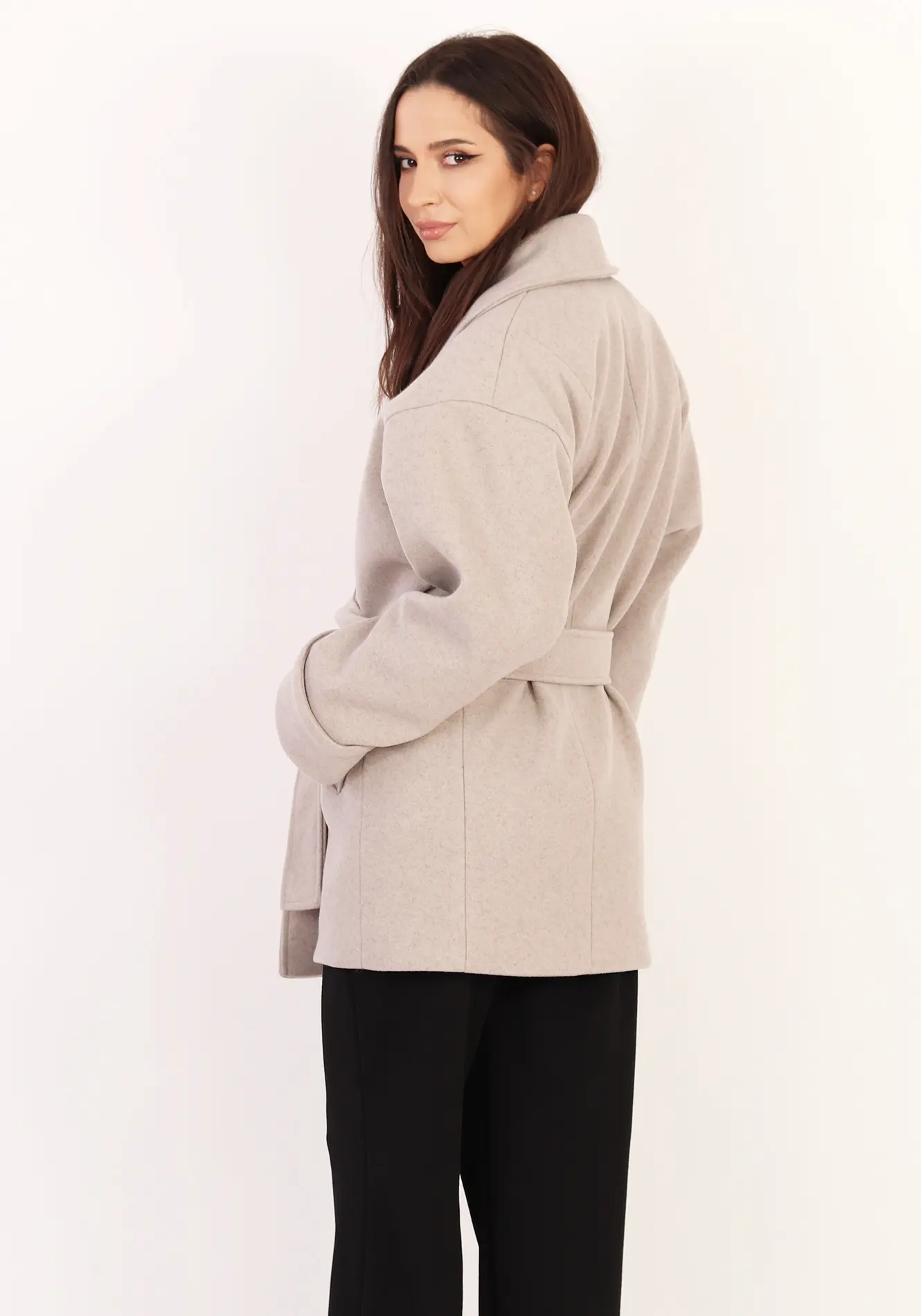 Palton scurt din stofa cu cordon [4]