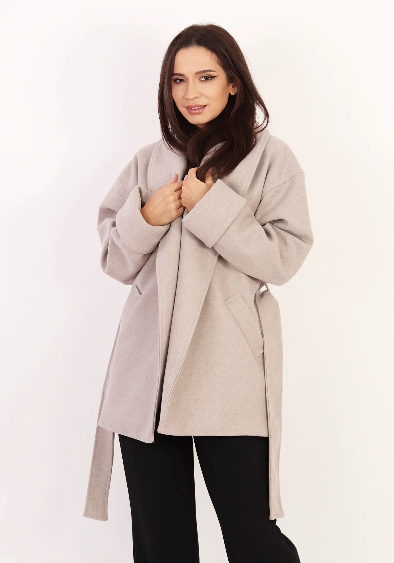 Palton scurt din stofa cu cordon [3]