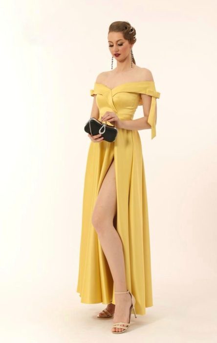 Rochie din tafta galbena cu croiala ampla,si deschidere laterala [2]