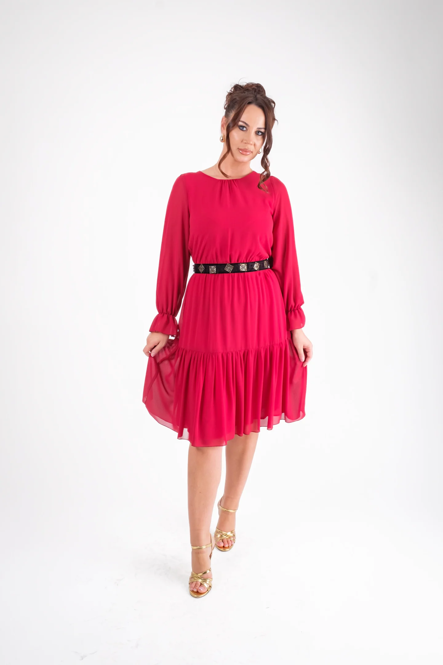 Rochie eleganta ci volane si cordon decorativ [2]