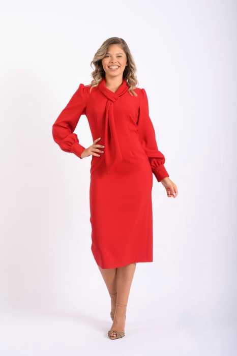 Rochie midi din stofa cu esarfa la gat [1]