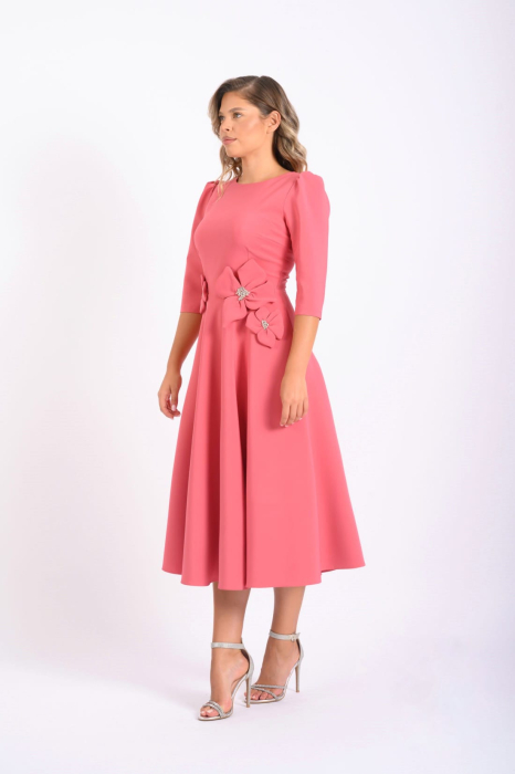 Rochie eleganta midi din stofa cu flori aplicate si detalii stralucitoare [2]