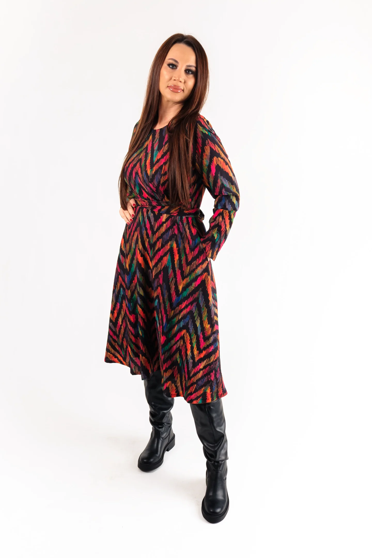 Rochie eleganta multicolora cu imrimeu geometric-ANAIL Fashion [2]